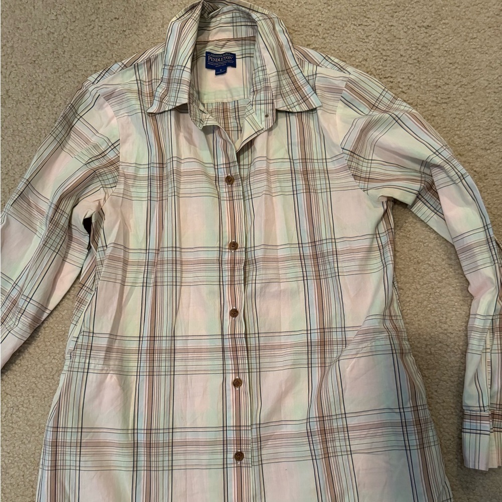 Pendleton Pink Plaid Button Down Collared Shirt - image 8